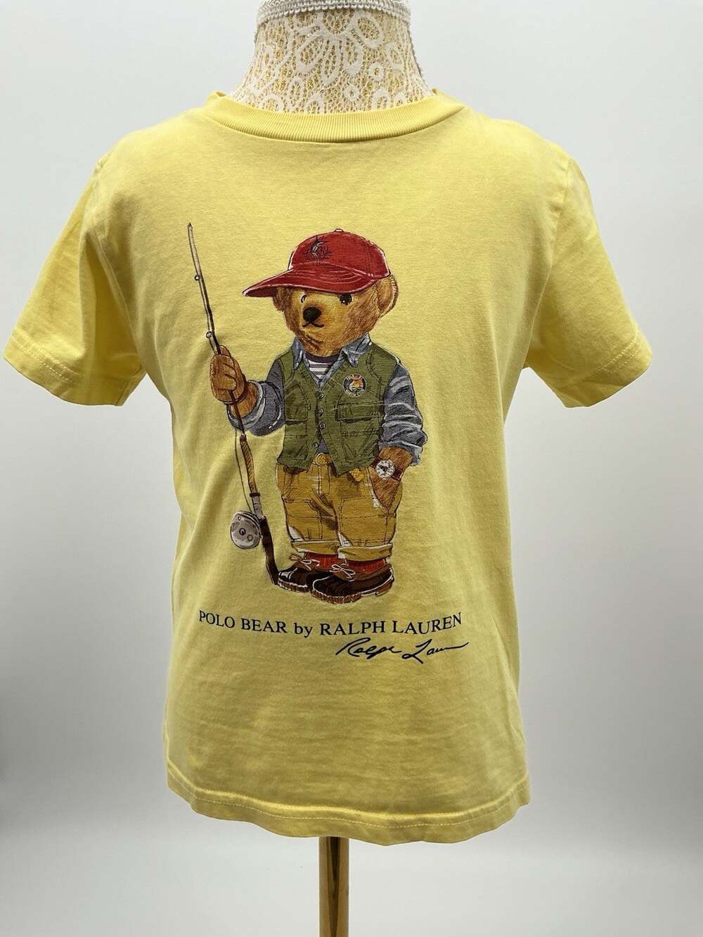 Polo Ralph Lauren Boys 4T Yellow Polo Bear Fishing Graphic T-Shirt Tee